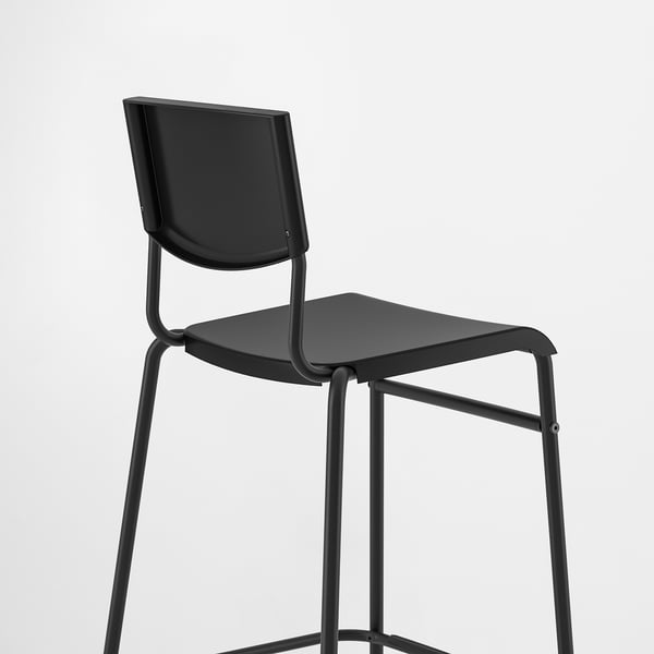 IKEA STIG Bar Stool With Backrest Counter Height Black/black 24 3/4 "