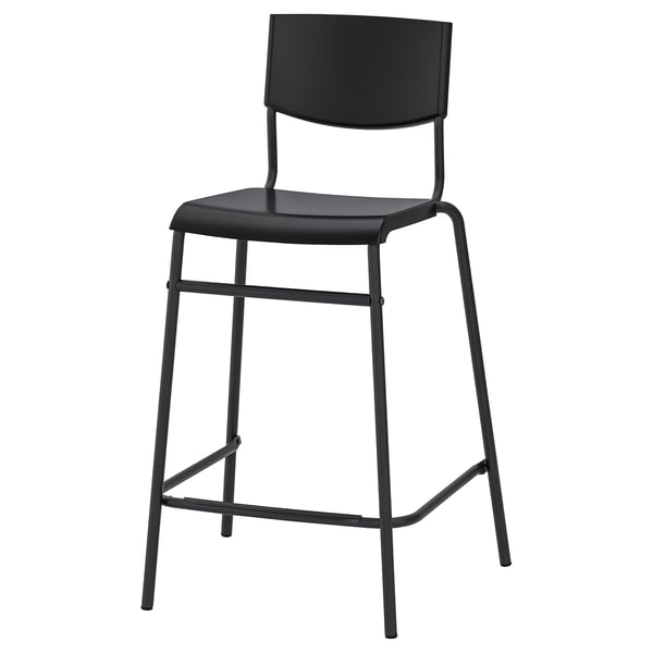 IKEA STIG Bar stool with backrest counter height black/black 24 3/4 "