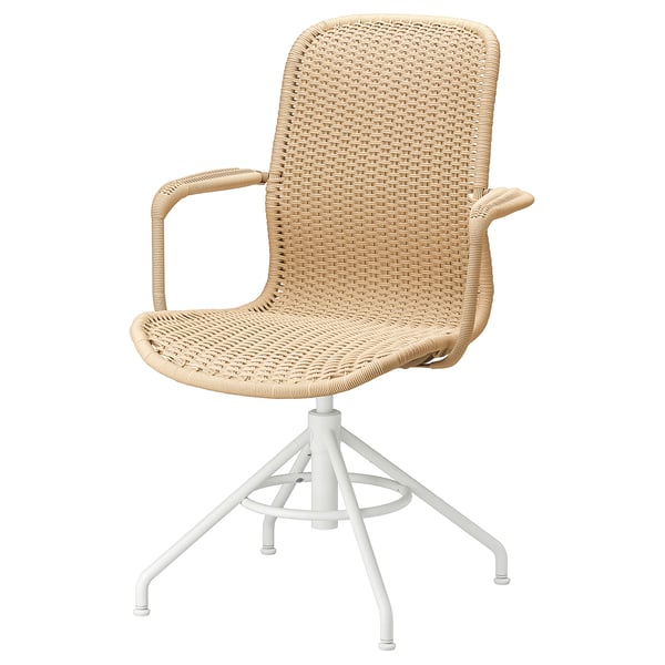 IKEA STIGBYGEL Swivel chair with armrests beige/white