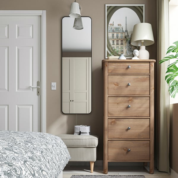 IKEA STOREMOLLA 5-drawer Chest Gray-brown Stained 24 3/4x19 5/8x51 5/8 "