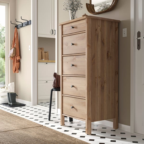 IKEA STOREMOLLA 5-drawer Chest Gray-brown Stained 24 3/4x19 5/8x51 5/8 "