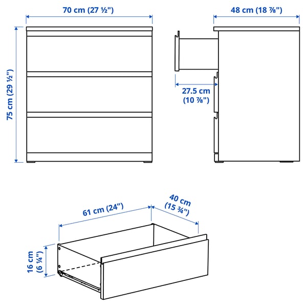 IKEA STORKLINTA 3-drawer Chest White/anchor/unlock Function 27 1/2x18 7/8x29 1/2 "