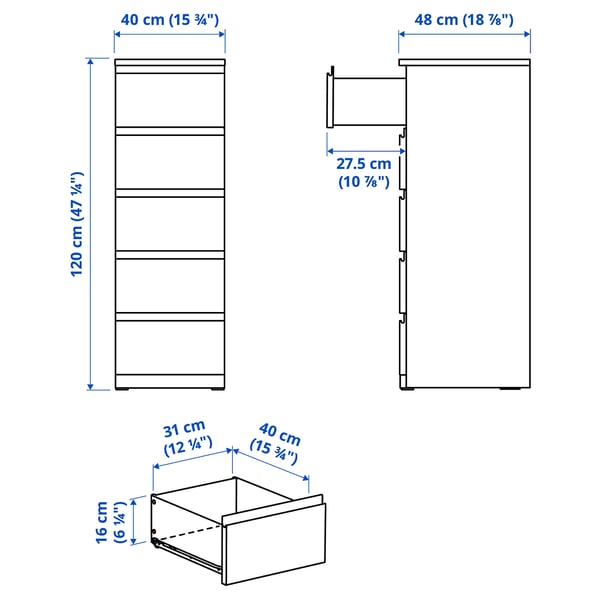 IKEA STORKLINTA 5-drawer Chest White/anchor/unlock Function 15 3/4x18 7/8x47 1/4 "