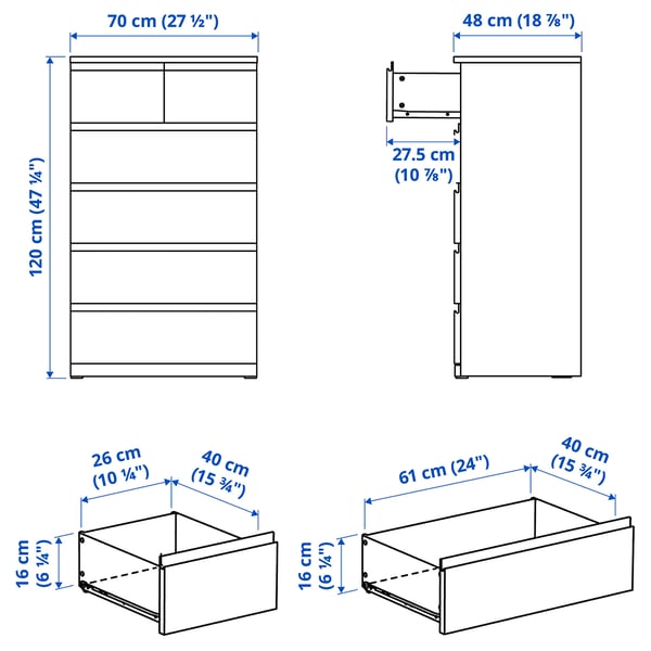 IKEA STORKLINTA 6-drawer Chest White/anchor/unlock Function 27 1/2x18 7/8x47 1/4 "