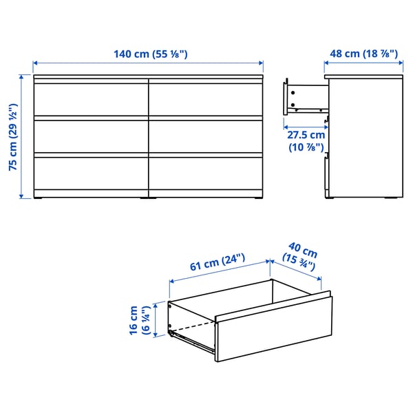 IKEA STORKLINTA 6-drawer Dresser White/anchor/unlock Function 55 1/8x18 7/8x29 1/2 "
