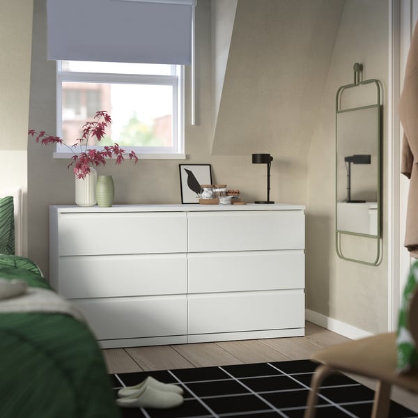 IKEA STORKLINTA 6-drawer dresser white/anchor/unlock function 55 1/8x18 7/8x29 1/2 "