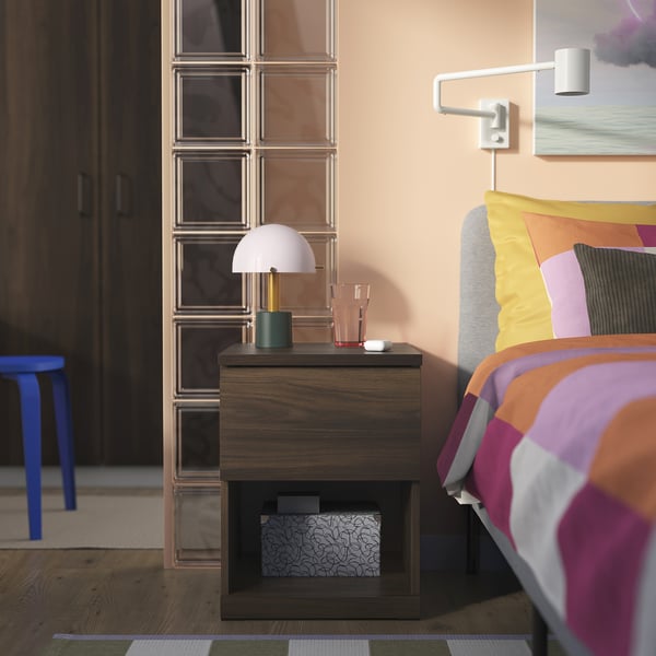 IKEA STORKLINTA Nightstand Dark Brown Oak Effect/with 1 Drawer 15 3/4x18 7/8x20 7/8 "