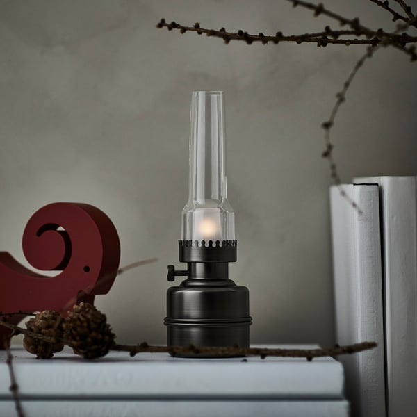 IKEA STRÅLA LED Decorative Table Lamp Glass Battery Operated/dark Gray 7 1/2 "