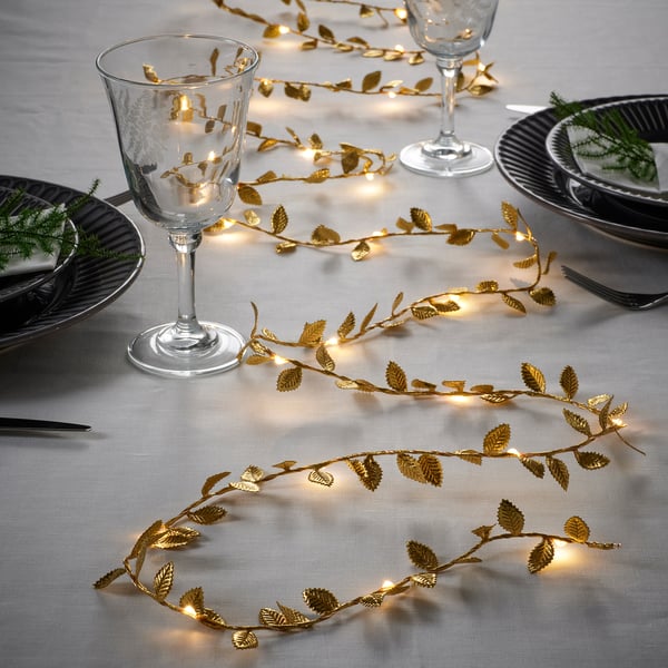 IKEA STRÅLA LED String Light With 40 Lights Battery Operated Leaf/gold
