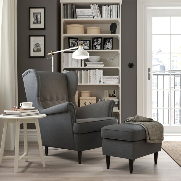 IKEA STRANDMON Armchair And Ottoman Nordvalla Dark Gray