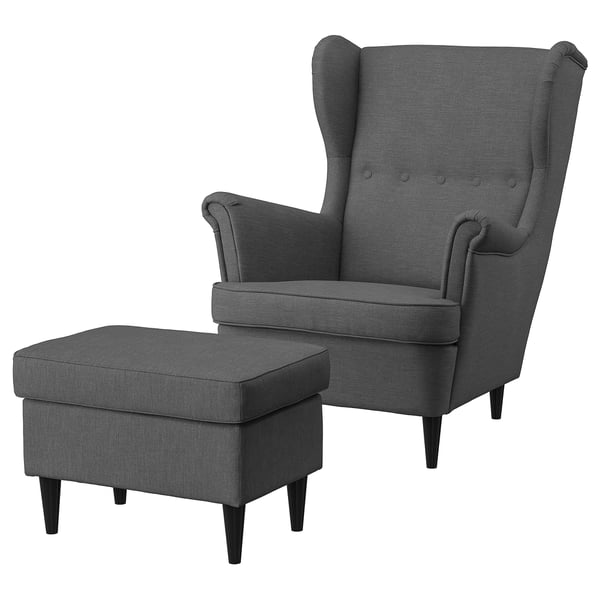 IKEA STRANDMON Armchair and ottoman Nordvalla dark gray