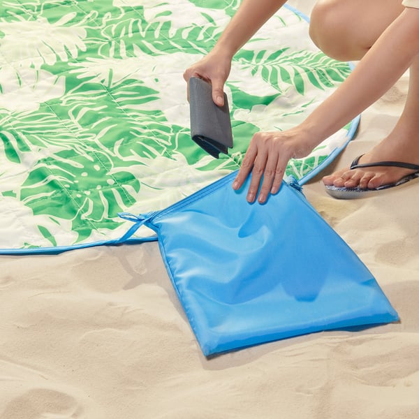 IKEA STRANDÖN Picnic Blanket White Green/leaf Pattern 44x66 "