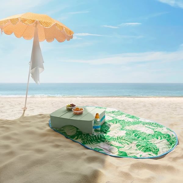 IKEA STRANDÖN Picnic Blanket White Green/leaf Pattern 44x66 "