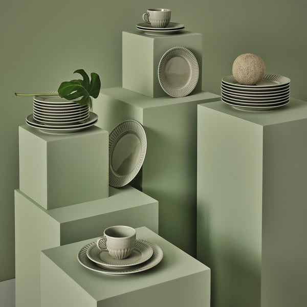 IKEA STRIMMIG Plate Stoneware Pale Gray-green 10 ½ "