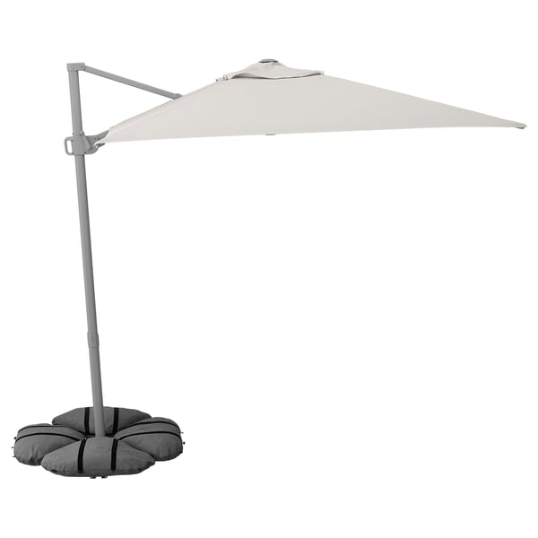 IKEA SVALÖN / IGGÖN Hanging umbrella with base light grey-beige/dark gray 118 1/8x78 3/4 "