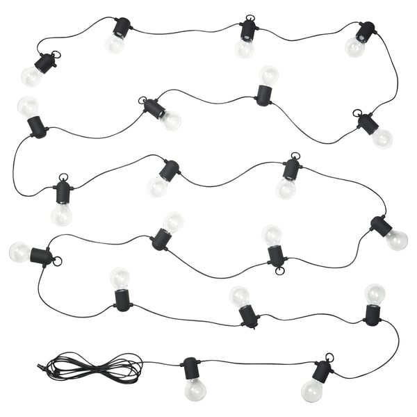 IKEA SVARTRÅ LED lighting chain with 20 bulbs black/outdoor
