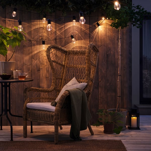 IKEA SVARTRÅ LED Lighting Chain With 20 Bulbs Outdoor Black