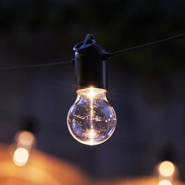 IKEA SVARTRÅ LED Lighting Chain With 20 Bulbs Outdoor Black