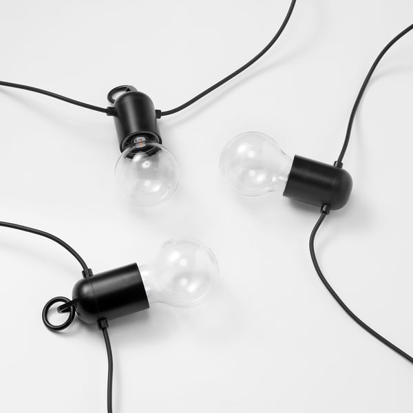 IKEA SVARTRÅ LED Lighting Chain With 20 Bulbs Outdoor Black