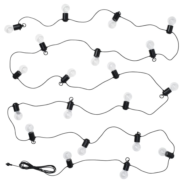 IKEA SVARTRÅ LED lighting chain with 20 bulbs outdoor black