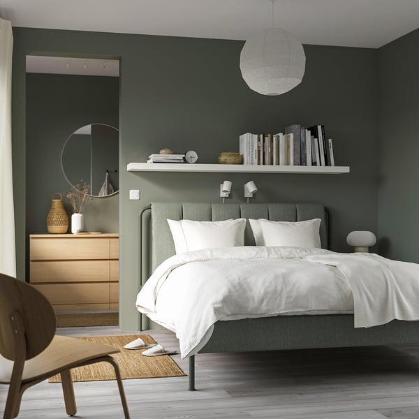 IKEA TÄLLÅSEN Upholstered Bed Frame Kulsta Gray-green Queen