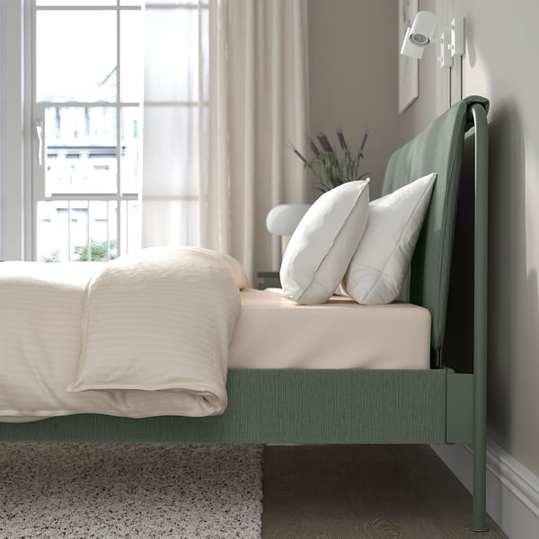 IKEA TÄLLÅSEN Upholstered Bed Frame Kulsta Gray-green Queen