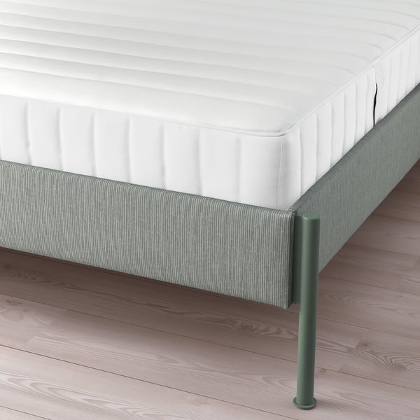 IKEA TÄLLÅSEN Upholstered Bed Frame With Mattress Kulsta Gray-green/Valevåg Firm Queen