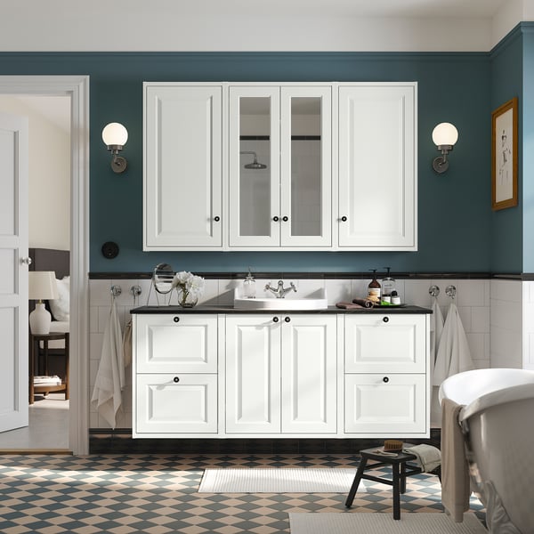 IKEA TÄNNFORSEN / RUTSJÖN Bathroom Vanity With Sink & Faucet White/black Marble Effect 61x21 1/2x30 1/8 "