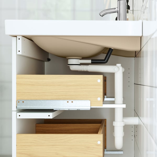 IKEA TÄNNFORSEN / RUTSJÖN Bathroom Vanity With Sink & Faucet White/black Marble Effect 61x21 1/2x30 1/8 "