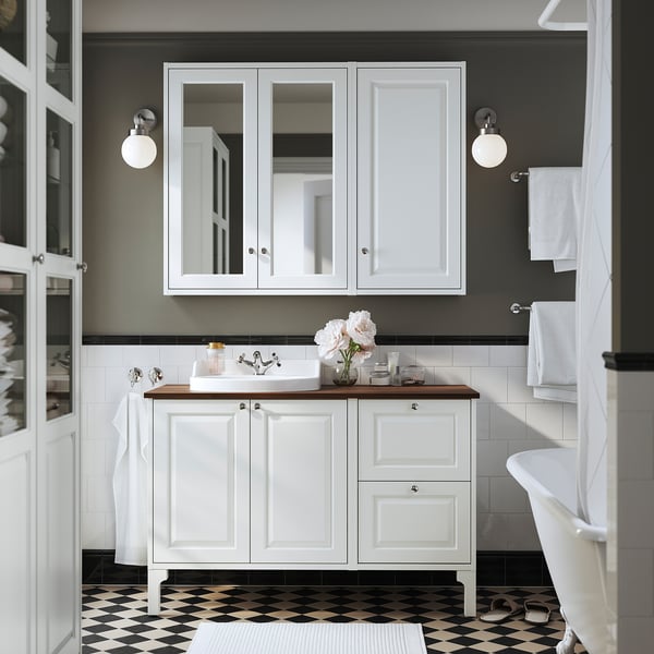 IKEA TÄNNFORSEN / RUTSJÖN Bathroom Vanity With Sink & Faucet White/brown Walnut Effect 49x21 1/2x37 1/8 "