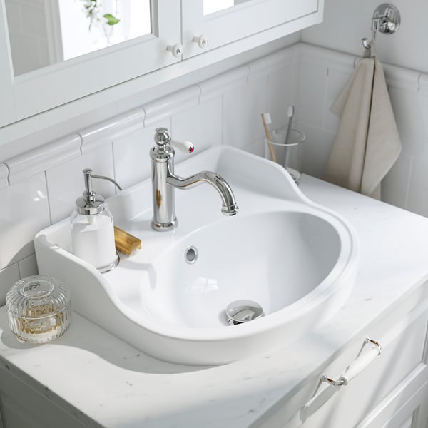IKEA TÄNNFORSEN / RUTSJÖN Bathroom Vanity With Sink & Faucet White/brown Walnut Effect 49x21 1/2x37 1/8 "