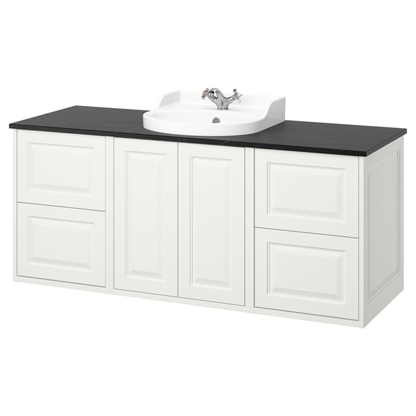 IKEA TÄNNFORSEN / RUTSJÖN Bathroom vanity with sink & faucet white/black marble effect 61x21 1/2x30 1/8 "