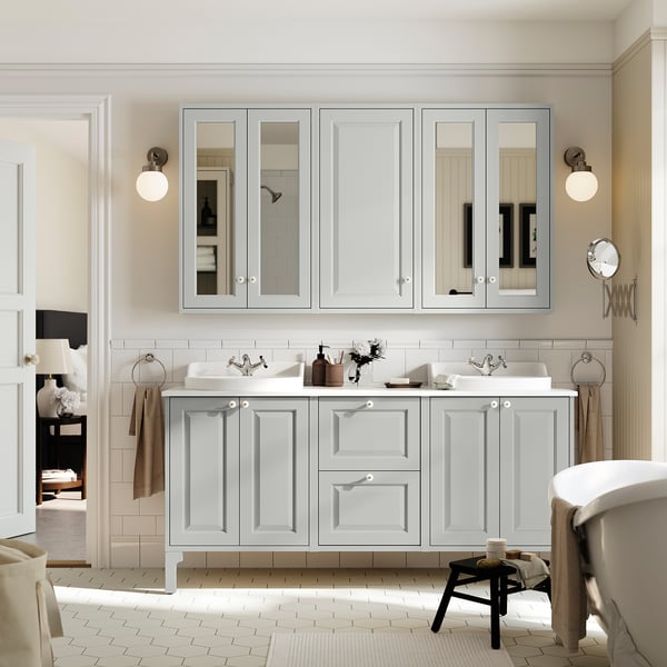 IKEA TÄNNFORSEN / RUTSJÖN Double Vanity With Sink & Faucet Light Gray/white Marble Effect 67x21 1/2x37 1/8 "