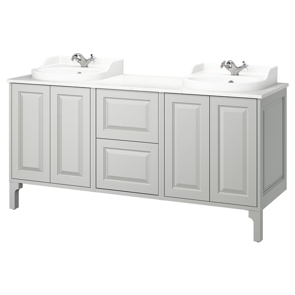 IKEA TÄNNFORSEN / RUTSJÖN Double vanity with sink & faucet light gray/white marble effect 67x21 1/2x37 1/8 "