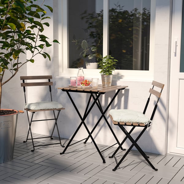 IKEA TÄRNÖ Table+2 Chairs Outdoor Black/light Brown Stained