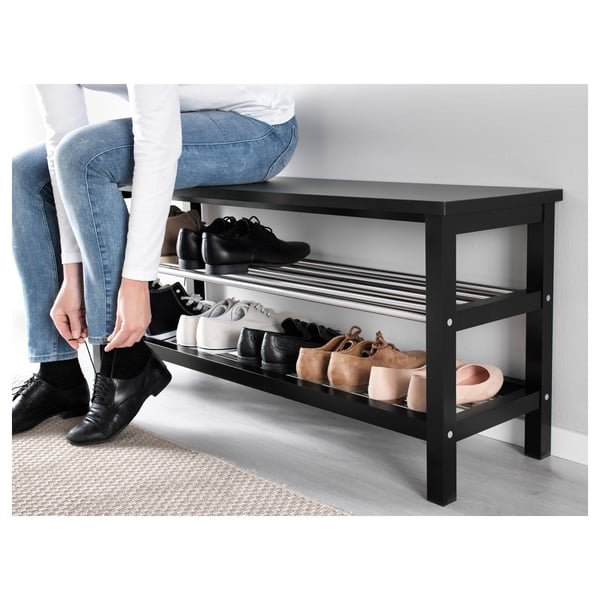 IKEA TJUSIG Bench With Shoe Storage Black 42 1/2x13 3/8x19 5/8 "