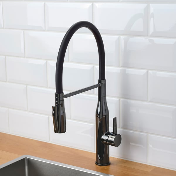 IKEA TOLLSJÖN Kitchen Faucet With Handspray Black Polished Metal