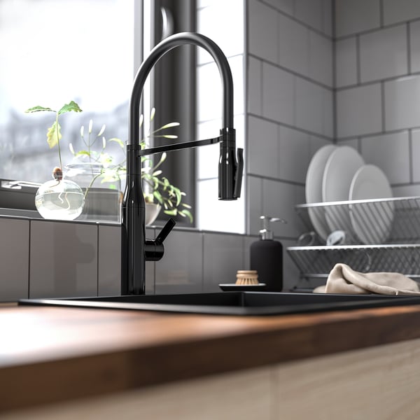 IKEA TOLLSJÖN Kitchen Faucet With Handspray Black Polished Metal