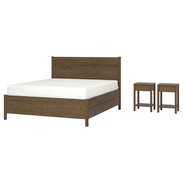 IKEA TONSTAD Bedroom furniture set of 3 incl bed storage/brown stained oak veneer Queen