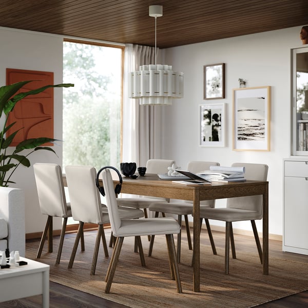 IKEA TONSTAD / TONSTAD Table And 6 Chairs Brown Oak Veneer/Fridtuna Light Beige Brown Oak Effect 78 3/4x33 1/2 "