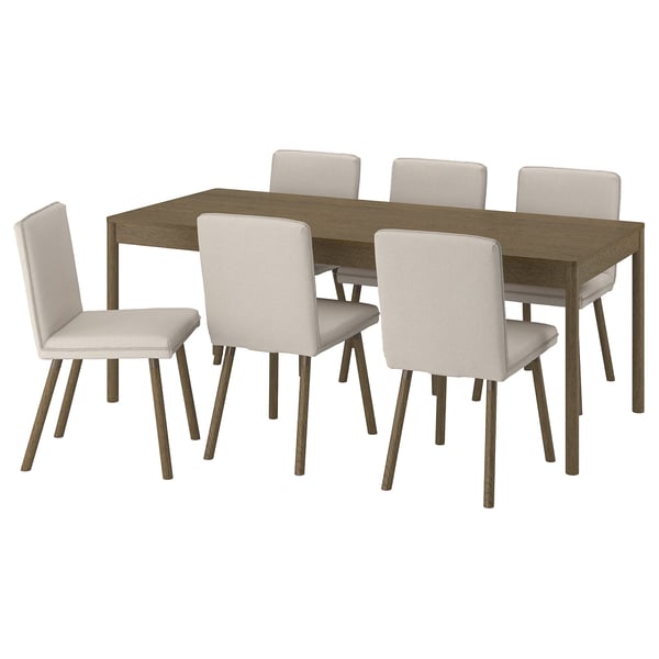 IKEA TONSTAD / TONSTAD Table and 6 chairs brown oak veneer/Fridtuna light beige brown oak effect 78 3/4x33 1/2 "
