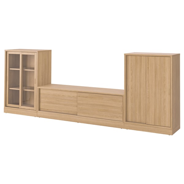 IKEA TONSTAD TV storage combo with sliding doors oak veneer/clear glass 134 5/8x14 5/8x47 1/4 "