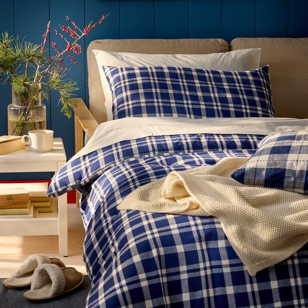 IKEA TORNTUSS Comforter Set Dark Blue/check Twin/Twin X-long