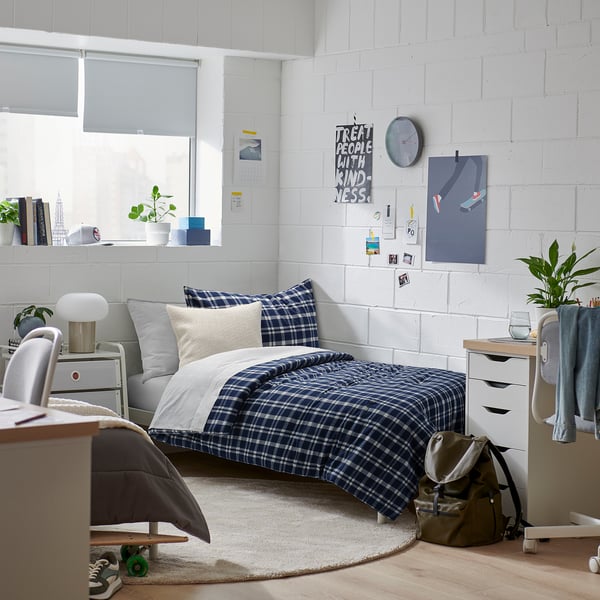 IKEA TORNTUSS Comforter Set Dark Blue/check Twin/Twin X-long