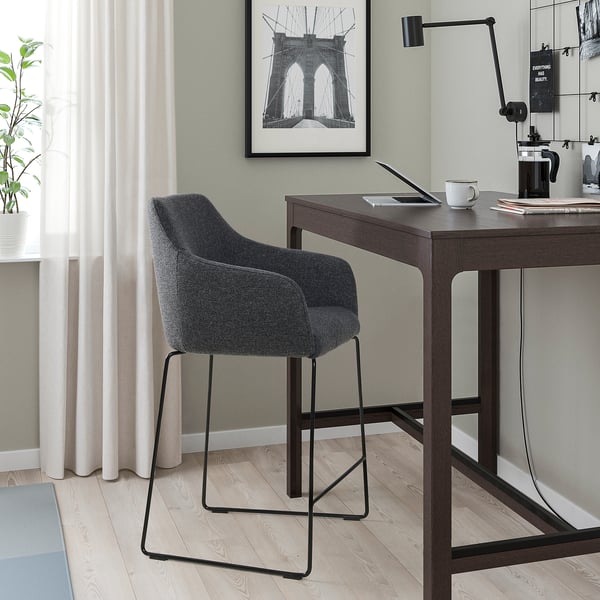 IKEA TOSSBERG Bar Stool With Backrest Metal Black/Gunnared Dark Gray