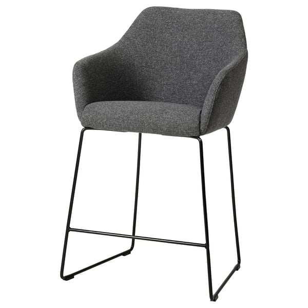 IKEA TOSSBERG Bar stool with backrest metal black/Gunnared dark gray