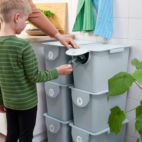 IKEA TRÖSKNING Bin With Lid Light Gray-blue 7 Gallon