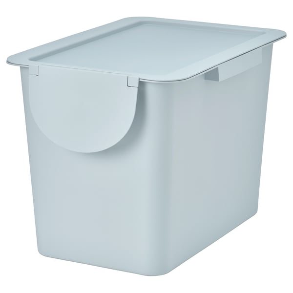 IKEA TRÖSKNING Bin with lid light gray-blue 7 gallon