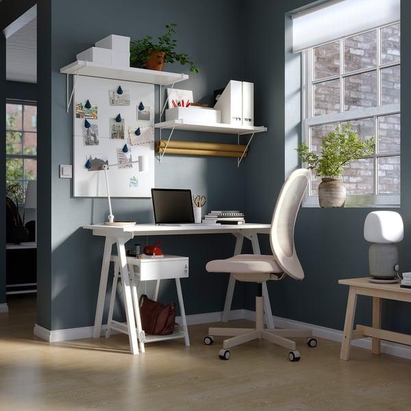 IKEA TROTTEN / FLINTAN Desk And Storage Combination And Swivel Chair White/beige