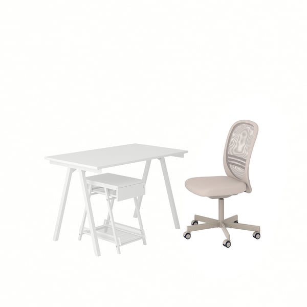 IKEA TROTTEN / FLINTAN Desk and storage combination and swivel chair white/beige
